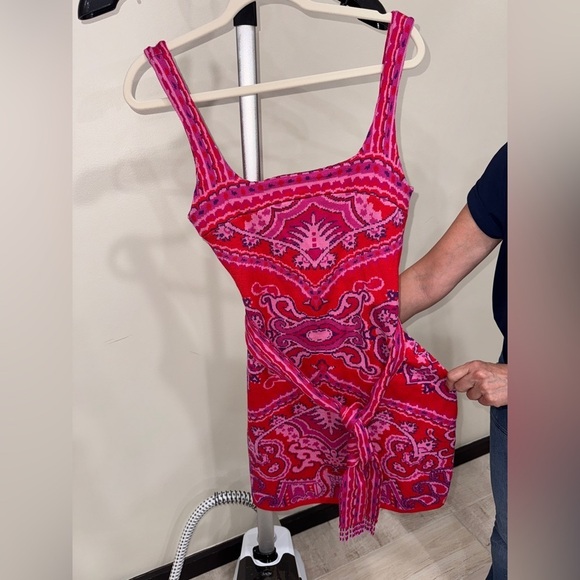 Red Paisley Scarf Knit Mini Dress - Picture 5 of 13